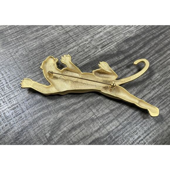 Large Vintage JJ Jonette 1988 Climbing Panther 4.25” Brooch Pin Matte Gold Tone - Picture 6 of 12